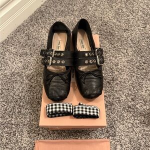 Sale! Miu Miu Black Leather Ballet Flats